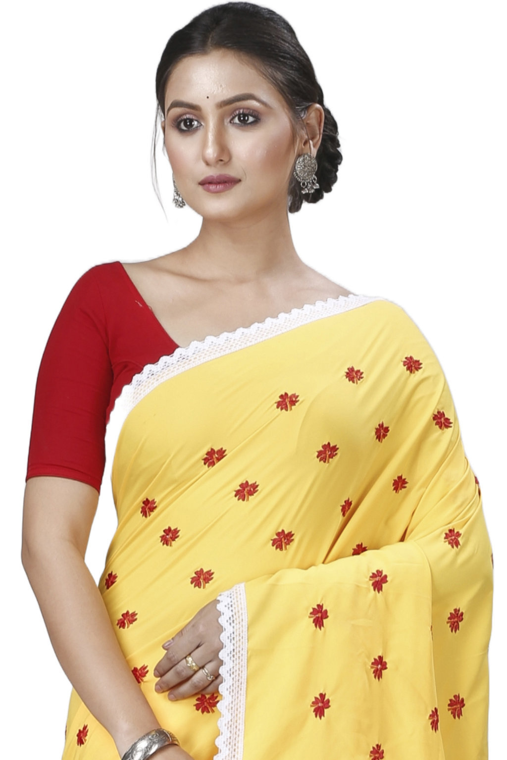Yellow Red Pure Cotton LalPori Hand Loom Saree (1255)